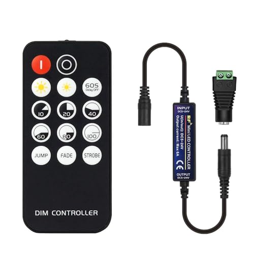 BTF LIGHTING Mini-HF-Dimmer-Controller 14 Tasten für FCOB 3014 5630 5730 3528 LED-Streifen DC5V/DC12V/DC24V Dimmer-Schalter Helligkeitsmodus Effektmodus Drahtloser LED-Dimmer-Controller (einfarbig) von BTF-LIGHTING