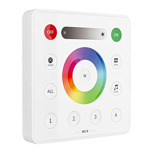 BTF-LIGHTING RC3 Wireless 2,4G RF 4 Zonen RGB RGBW Wandmontage Smart Panel Fernbedienung für RGB RGBW LED-Licht Angetrieben durch 3V(CR2032) Arbeit mit SP630E SP633E SP634E SP638E SP639E von BTF-LIGHTING