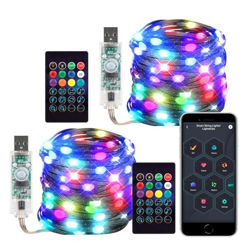 BTF-LIGHTING RGB IC 10M Intelligente Lichtkette Kit 100LEDs IP67 Wasserdicht USB Schwarze Lichtketter mit IR 24key Fernbedienung und 1,5 m Verlängerungskabel für Innendekoration von BTF-LIGHTING