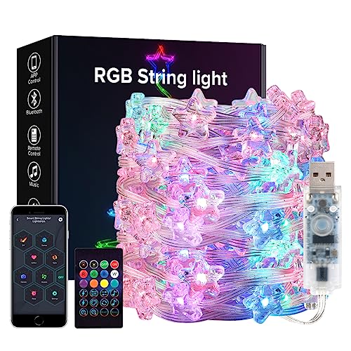 BTF-LIGHTING RGB IC Intelligent LED String 10M 66LEDs Transparent Kabel Tranparente Stern USB LED Lichtkette IP65 Wasserdicht mit IR Fernbedienung Musik mode Timer Verfolgungseffekt für Heimdekoration von BTF-LIGHTING