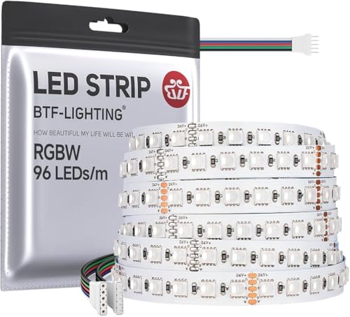 BTF-LIGHTING RGBCW LED Streifen 5050SMD RGBW 4IN1 LED-Band RGB+Kaltweiß (6000-6500K) 24V 5M 96LEDs/m 480LEDs Weiß PCB IP30 NICHT wasserdicht für Innenbeleuchtung (nur LED Streifen) von BTF-LIGHTING