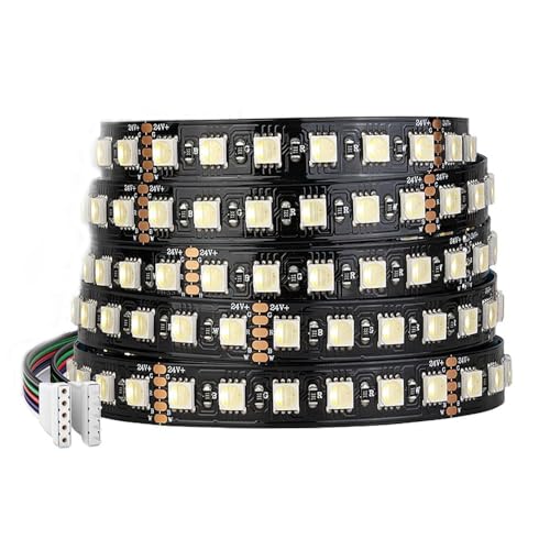 BTF-LIGHTING RGBWW LED Streifen 5050SMD RGBW 4IN1 LED RGB+Warmweiß 24V 5M 96LEDs/m 480LEDs Schwarz PCB IP30 für Innenbeleuchtung von BTF-LIGHTING