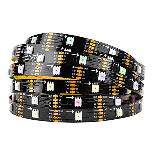 BTF-LIGHTING SK9822 (ähnlich APA102C) Individuell adressierbar 16.5ft 5m 30 Pixel/LEDs/m 150 LEDs IP30 Nicht-wasserdichtes Schwarzes PCB DATA und CLOCK separat DC5V Full Color von BTF-LIGHTING