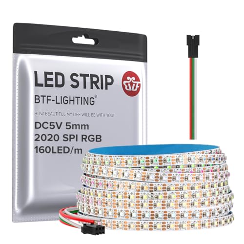 BTF-LIGHTING SMD2020 RGB IC Individuell Adressierbare LED-Streifen DC5V 5M 160LEDs/m 5mm Breite Schmales Band Flexible Traumfarbe Dünnes Seil IP30 Nicht Wasserdicht für DIY Dekoration (nur Streifen) BTF-LIGHTING SMD2020 RGB IC Individuell Adressierbare LED-Streifen DC5V 5M 160LEDs/m 5mm Breite Schmales Band Flexible Traumfarbe Dünnes Seil IP30 Nicht Wasserdicht für DIY Dekoration (nur Streifen) von BTF-LIGHTING