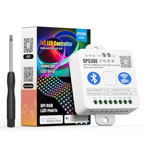 BTF-LIGHTING SP530E WiFi Alexa Bluetooth LED Controller Unterstützung PWM Monochrom CCT RGB RGBW RGBCCT oder SPI TTL IC Chip LED Strip/Matrix WS2811 WS2812B WS2813 WS2814 WS2815 SK6812 etc DC5V DC12V von BTF-LIGHTING