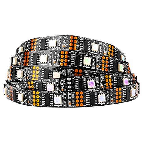 BTF-LIGHTING Adressierbare individuell WS2801 5050 SMD RGB 5M 32 LEDs/m DATA und CLOCK Separat Programmierbar IP30 Nicht Wasserdicht Schwarz PCB Flexibel Pixel Streifen DC 5V 4PIN für Innenbeleuchtung von BTF-LIGHTING