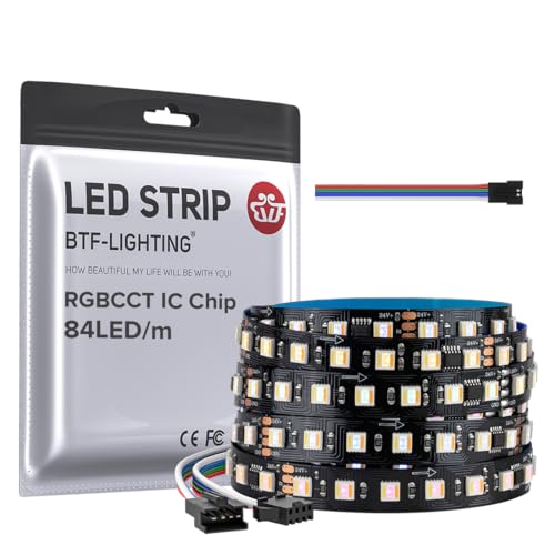 BTF-LIGHTING WS2805 RGBCCT IC LED Streifen 5050SMD Adressierbar Dual Signal LED Licht 5M 84LEDs/M DC24V Flexibel Lauflicht Traumfarbe Schwarz PCB IP30 für DIY Dekoration(nur Streifen) von BTF-LIGHTING