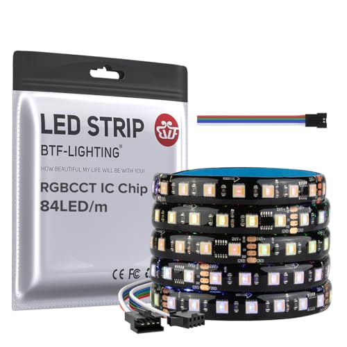 BTF-LIGHTING WS2805 RGBCCT IC LED Streifen 5050SMD Adressierbar Dual Signal LED Licht 5M 84LEDs/M DC24V Flexibles Lauflicht Traumfarbe Schwarz PCB IP65 für DIY Dekoration(nur Streifen) von BTF-LIGHTING