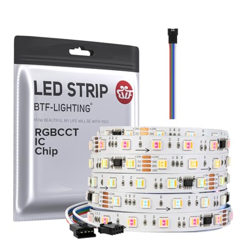 BTF-LIGHTING WS2805 SPI RGBCCT Adressierbarer Traum Farbe LED Streifen DC24V 5M 60LEDs/m RGB+Warmweiß+Kaltweiß 50Pixels Weiß PCB Lauflicht Effekt LED Band IP30 Nicht-Wasserdicht(nur Streifen) von BTF-LIGHTING
