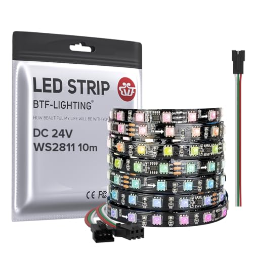 BTF-LIGHTING WS2811 DC24V 10M adressierbare RGB LED Streifen 600LEDs 100Pixel Volle Farbe Traumfarbe Schwarz PCB IP30 Nicht wasserdicht Kompatibel mit Arduino/Respberry/usw Spannungsabfall verhindern von BTF-LIGHTING