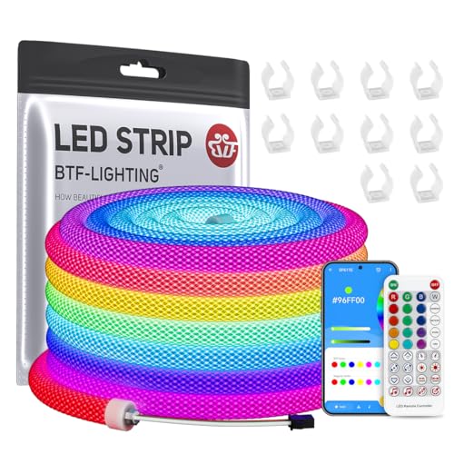 BTF-LIGHTING WS2811 RGB adressierbare 360 Grad Neon LED Tube Kits 5M 50LEDs/M 5V IP67 Rund Netzförmig Flexibel LED Strip mit SP611E Blue-tooth Controller Traum Farb APP Kontrol(Nciht inhalt Netzteil) von BTF-LIGHTING