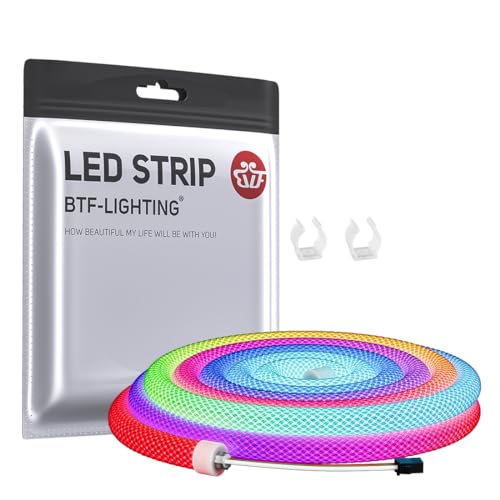 BTF-LIGHTING WS2811 RGB adressierbare 360 Grad Rund Netzförmig Neon LED Streifen 1M 50LEDs/M DC5V IP67 Wasserdicht Nylon Flexibel Traum Farben Lauflicht Effekt für Heimdekoration(Nur LED Streifen) von BTF-LIGHTING
