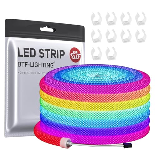 BTF-LIGHTING WS2811 RGB adressierbare 360 Grad Rund Netzförmig Neon LED Streifen 5M 50LEDs/M DC5V IP67 Wasserdicht Nylon Flexibel Traum Farben Lauflicht Effekt für Heimdekoration(Nur LED Streifen) von BTF-LIGHTING