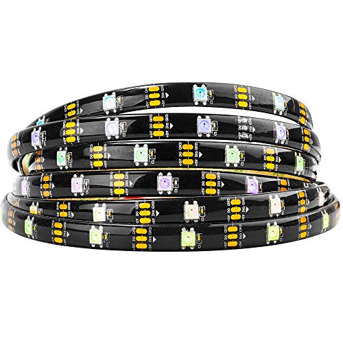 BTF-LIGHTING WS2812B GRB IC 5M 30LEDs/M 150LEDs Individuell adressierbar 5050SMD LED Streifen Schwarz PCB Nur DC5V IP65 Wasserdicht Vollfarbig Flexibel Traumfarbe LED Pixel Strip für Innendekoration von BTF-LIGHTING