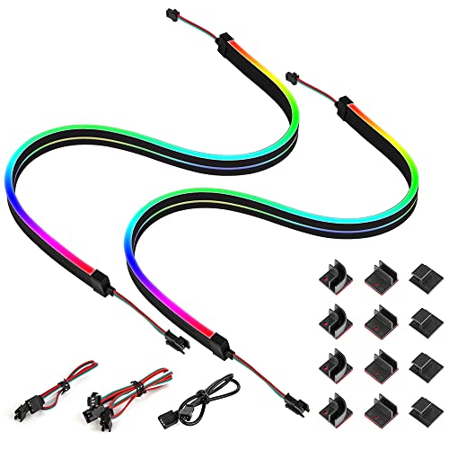 BTF-LIGHTING WS2812B individuell adressierbare LED NEON RGB PC LED-Streifen 2PCs 19in für 5V 3Pin RGB LED-Header mit 12 Stück starken Halterungen für 10 mm breite LED-Streifen, Lichterketten von BTF-LIGHTING