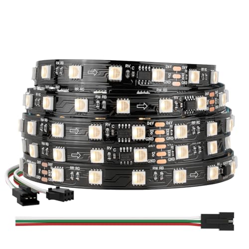 BTF-LIGHTING WS2814 4in1 RGBW Addressierbare LED Streifen RGB+Warmweiß 5050SMD+WS2814 RGB IC 5M 300LEDs DC24V PCB Schwarz IP30 Nicht Wasserdicht Traumfarbe für Heimdekoration DIY-Projekt von BTF-LIGHTING