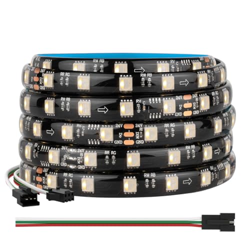 BTF-LIGHTING WS2814 4in1 RGBW Addressierbare LED Streifen RGB+Warmweiß 5050SMD+WS2814 RGB IC 5M 300LEDs DC24V PCB Schwarz IP65 Wasserdicht Traumfarbe für Heimdekoration DIY-Projekt von BTF-LIGHTING