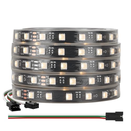 BTF-LIGHTING WS2814 4in1 RGBW Addressierbare LED Streifen RGB+Warmweiß 5050SMD+WS2814 RGB IC 5M 300LEDs DC24V PCB Schwarz IP67 Wasserdicht Traumfarbe für Heimdekoration DIY-Projekt von BTF-LIGHTING