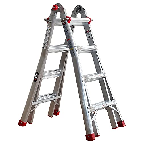 BTF - Professionelle Multifunktionale Teleskopleiter | 4x4 Sprossen | Ausziehbar bis 4,0m | Schere 2,02m | EN131 Zertifiziert | Max. Traglast 150kg, Aluminium, TS4x4, 4,0 Meter von BTF