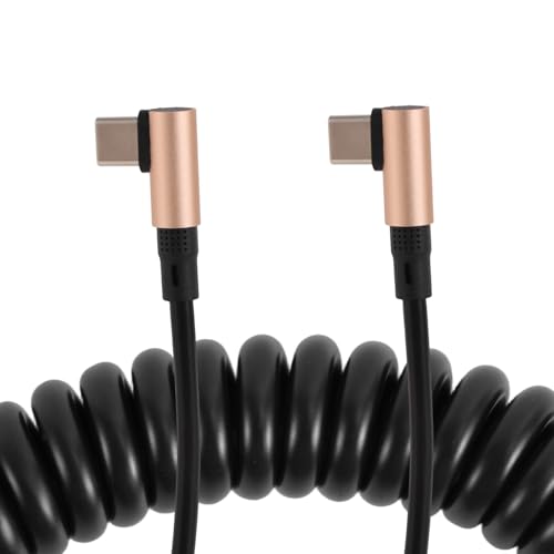 BTFO Rechter Winkel USB C zu USB C Spiralkabel, 240W 90-Grad Typ C Datenkabel 20Gbps Hochgeschwindigkeits-Datenübertragung & PD-Schnellladung Dehnbar bis zu 1,1m für iPhone Tablets Laptop Kamera von BTFO