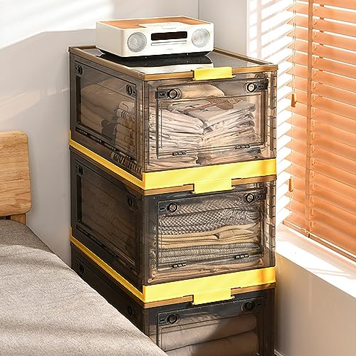 BTGGG 3er Set Aufbewahrungsbox mit Deckel, Groß 40L*3 Klappboxen Faltbar Stabil Aufbewahrungsbox mit Rädern, 3-Wege-Öffnung für einfachen Zugang, Lego Stapelbar Kunststoff aufbewahrungsbehälter, Gelb von BTGGG