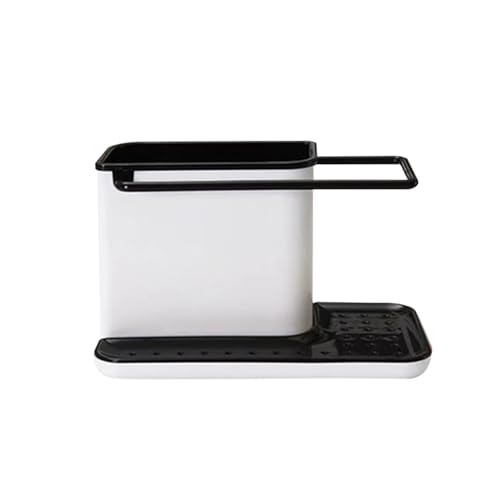 BTGGG Spülbecken Organizer Küchen Sink Organizer mit Bürstenhalter Schwammhalter lappenhalter Spülbecken mit Abnehmbarer Ablaufwanne für Küche Badezimmer Weiß von BTGGG