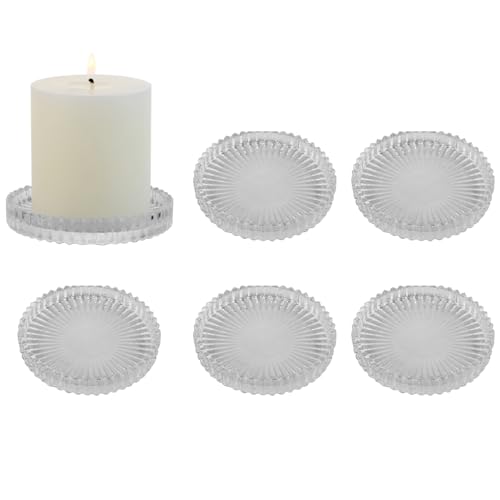 BTGLLAS Kerzenhalter-Sets – Set mit 6 Stück, 9,5 cm klare Glas-Kerzenhalter-Teller – eleganter Stumpenkerzenhalter für Hochzeits- und Urlaubsdekoration (ClearP6PCS) von BTGLLAS