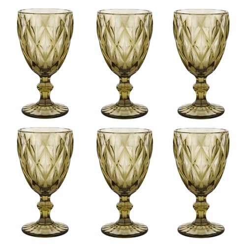 BTGLLAS Pure Green Wine Glasses 6Pcs a Set Solid Colors Glass Kelche Colorful Dishwasher Safe Colored Glassware With An Embossed Vintage Never Fade Colored Kelche Pattern Like Crystal (Glass, Green) von BTGLLAS