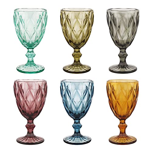 Reine farbige Weingläser, 6 Stück pro Set, einfarbige Glaskelche, bunt, spülmaschinenfest, farbige Gläser mit einem geprägten Vintage-Kelch, verblasst nicht, wie Kristall (Glas, mehrfarbig) von BTGLLAS