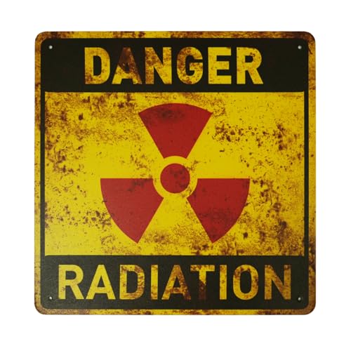 BTHUKO Gefahr Strahlung Metall Blechschild Warnschild Strahlung Warnschild Vintage Metallschild Militär Schild Vorsicht Schild 30,5 x 30,5 cm von BTHUKO