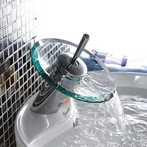 Bad Wasserfall Waschbecken Mischbatterie Wasserhahn Chrom Poliert Glaskante Wasserhahn Mit Wasserzulaufrohr, Vereinigte Staaten von BTKNOO