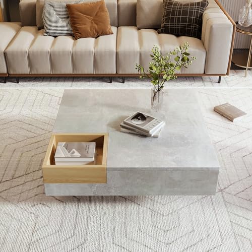 BTM Couchtisch Wohnzimmertisch Beistelltisch mit herausnehmbarer Aufbewahrungsbox, Betongrau und Holzfarbe, 72x72x30 cm. BTM Couchtisch Wohnzimmertisch Beistelltisch mit herausnehmbarer Aufbewahrungsbox, Betongrau und Holzfarbe, 72x72x30 cm. von BTM
