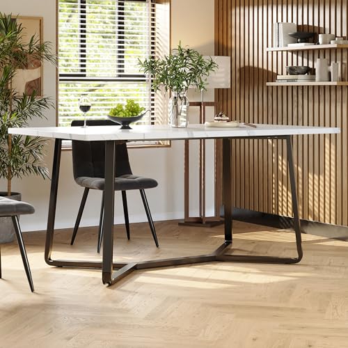 BTM Esszimmertisch (138.5,87576 cm), Leichter Luxustisch für 4-6 Personen, geeignet für Esszimmer, Wohnzimmer, MDF marmorierte Tischplatte, Schwarze Beine von BTM