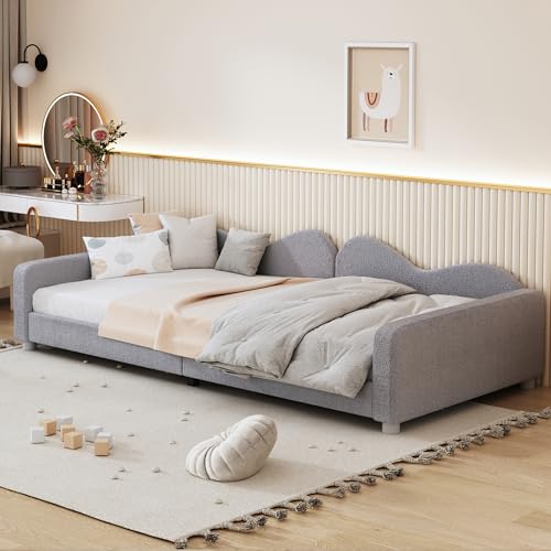 BTM Kinderbett Polsterbett 90 * 200cm, Schlafsofa Bettgestell Teddystoff Multifunktionales weiches Bett mit Rückenlehne und Armlehnen Jugendbett Gästebett Grau BTM Kinderbett Polsterbett 90 * 200cm, Schlafsofa Bettgestell Teddystoff Multifunktionales weiches Bett mit Rückenlehne und Armlehnen Jugendbett Gästebett Grau von BTM