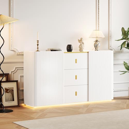 BTM LED Sideboard Breite 150 cm, Multifunktionales Sideboard,Kommode, Highboard, 2 Türen, 2 Schubkästen, Anrichte mit LED-Beleuchtung von BTM