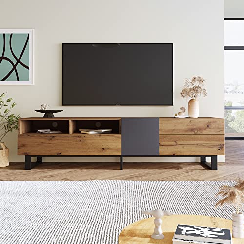 BTM Moderner Colorblocking-TV-Schrank, TTV-Ständer mit Holzmaserung 180X33X50cm (Braun) von BTM