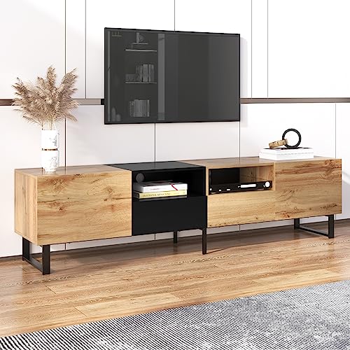 BTM Moderner TV-Ständer mit schwarzem und holzfarbenem Design – geräumiger Stauraum, robuste Konstruktion BTM Moderner TV-Ständer mit schwarzem und holzfarbenem Design – geräumiger Stauraum, robuste Konstruktion von BTM