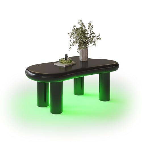 BTM Schwarzer Couchtisch in Cloud-Form aus MDF mit 16-Farbiger LED-Beleuchtung & Schublade – Moderner Wohnzimmertisch, mit Stauraum von BTM