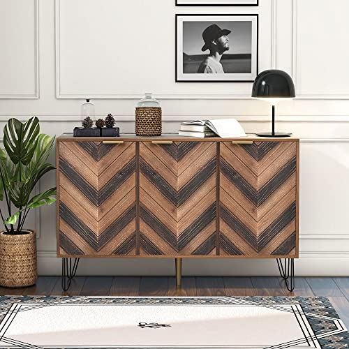 BTM Sideboard, Exklusives Sideboard mit DREI Türen, mit stilvollen Details und großzügigem Stauraum. Tür aus Massivholzfurnier, konkave und Konvexe Haptik. Enthält Laminate. von BTM