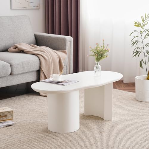 BTM Stabiler und langlebiger 100 cm Langer weißer unregelmäßiger Couchtisch - hochwertiges MDF, lackierte Oberfläche, zarte Haptik, unregelmäßige und elegant geschwungene Tischplatte von BTM