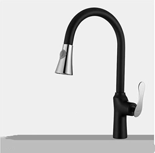 Wasserhahn, ausziehbarer Küchenarmatur, massives Messing, schwenkbar, ausziehbar, Mischbatterie für Spülbecken, Wasserhahn (Schwarz / Chrom) von BTMFGVWLB
