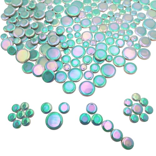 280 Stück schillernde runde Keramik-Mosaikfliesen zum Basteln, 0,5 kg, runde Mosaik-Glasstücke für Blumentöpfe, Vasen, Tassen, Garten und Heimdekoration, DIY-Mosaikzubehör (Pfauenblau) von BTMIEY