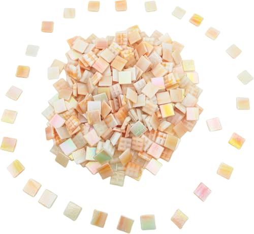 BTMIEY 320 Stück quadratische, schillernde Buntglas-Mosaikfliesen, 500 g, Mosaikfliesen für Bastelarbeiten, 1,5 cm helle Mosaik-Glasstücke für Kunsthandwerk und Heimdekorationen (irisierend F451) von BTMIEY