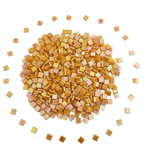 500 g/0,5 kg schillernde Eis-Jade-Glasmosaikfliesen, 560 Stück, 1 cm, quadratisch, gebeizte Mosaikfliesen für Heimwerker, Heim/Outdoor-Mosaikdekoration (Orange-IA96) von BTMIEY