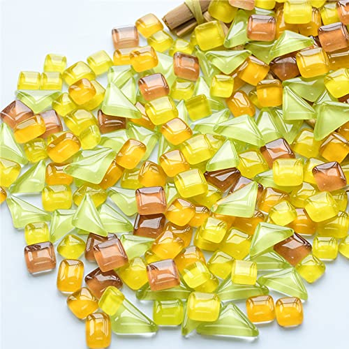 500 g unregelmäßige Glas-Mosaikfliesen zum Basteln, winzige, zufällige Farbe, DIY Kreativ für Heimdekoration, Vasen, Tassen, Bilderrahmen, Blumentöpfe (gelbe Serie) von BTMIEY