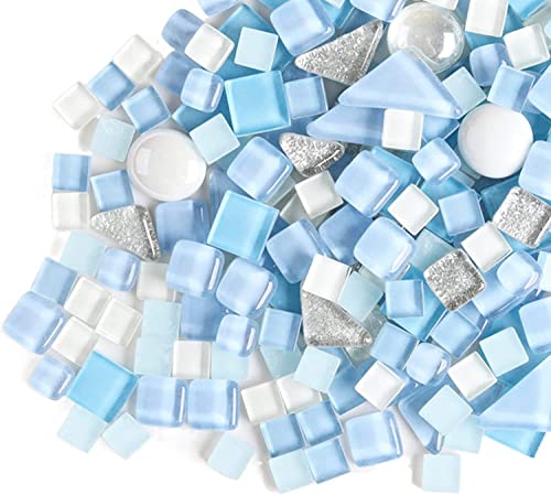 500 g unregelmäßige Kristall-Mosaikfliesen, kleine Partikelfarbe, Aufkleber, Kristallglas Fliesen, Kristallhandwerk für DIY handgefertigte dekorative Materialien (himmelblaue Serie) von BTMIEY
