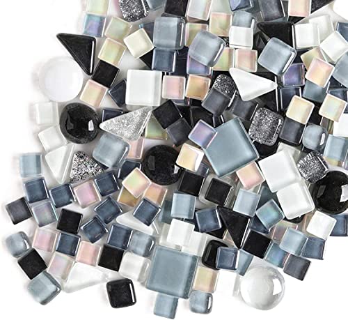 500 g unregelmäßige Kristall-Mosaikfliesen, kleine Partikelfarbe, Aufkleber, Kristallglas Fliesen, Kristallhandwerk für DIY handgefertigte dekorative Materialien (schwarz, weiß, grau, Serie) von BTMIEY
