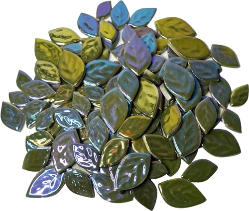 BTMIEY 500 g zufällige schillernde Blätter Keramik-Mosaikfliesen kreative 3 Größen Keramik-Mosaikstücke für Bastelarbeiten Blumentöpfe Vasen Tassen Gartendekoration Mosaikherstellung tiefgrün von BTMIEY