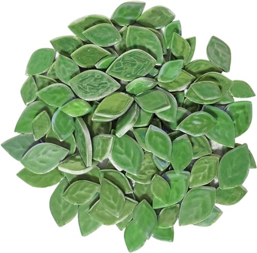 BTMIEY 500 g zufällige schillernde Blätter-Keramik-Mosaikfliesen, kreative 3 Größen Keramik-Mosaikstücke für Bastelarbeiten, Blumentöpfe, Vasen, Tassen, Gartendekoration, Mosaikzubehör (grün) von BTMIEY