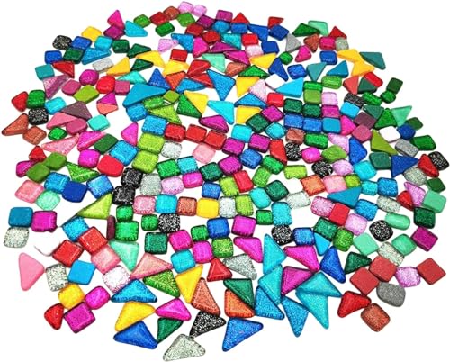 500 g zufällige unregelmäßige Glitzer-glänzende Glasmosaikfliesen zum Basteln, Großpackung, Glasmosaik-Stück-Set für Tassen, Bilderrahmen, Heimdekoration, DIY-Kunstprojekte(Mischfarbe) von BTMIEY